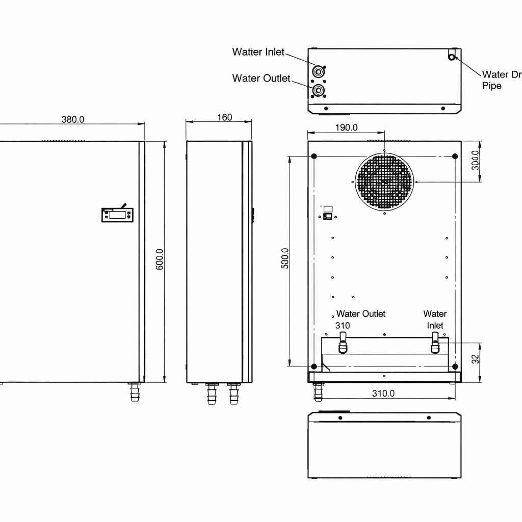 Technical drawing with English labels