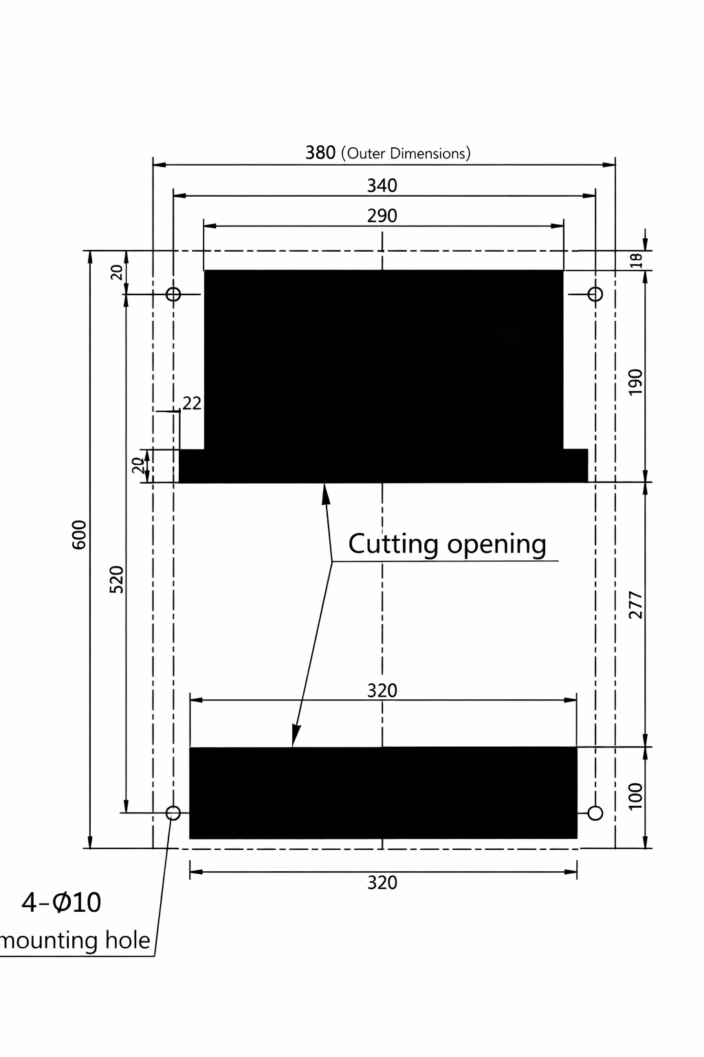 Bản vẽ kỹ thuật tấm panel chỉ có tiếng Anh, xóa toàn bộ tiếng Trung