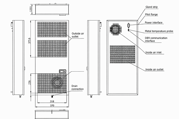Air conditioner technical drawing without Vietnamese text